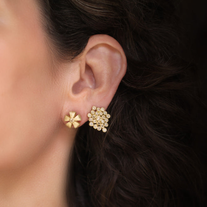 The Lotus Leaf Button Studs with Cognac Diamond Centers