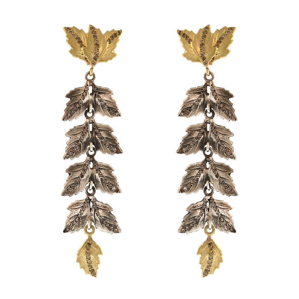 The Longest Double Oak Leaf and Diamond Earrings