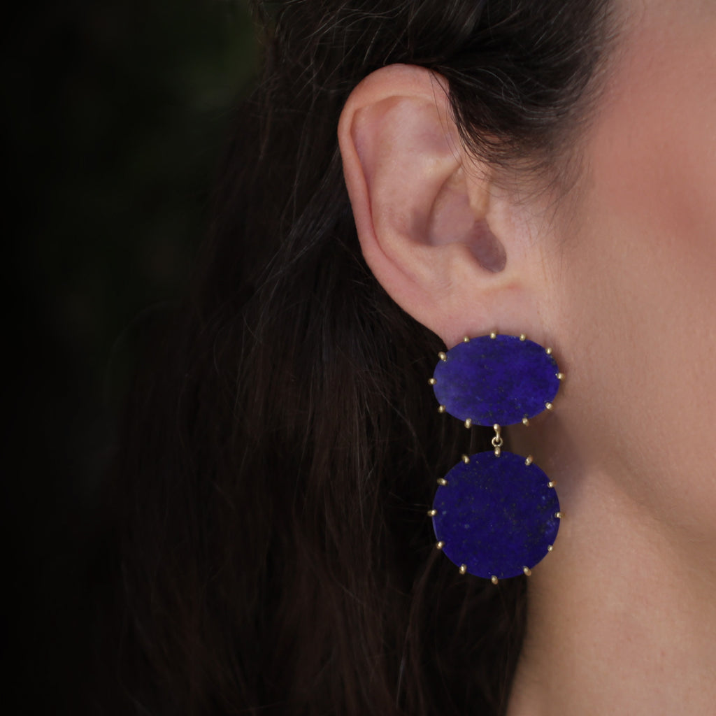 The Lapis Two Stone Drop Earrings