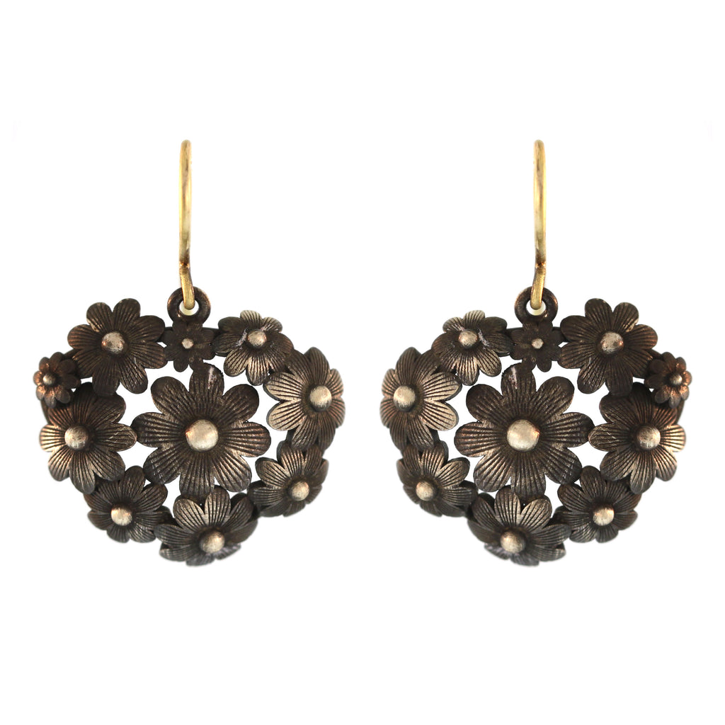 The Garden Party Floral Earrings in Blackened Silver - Horizontal