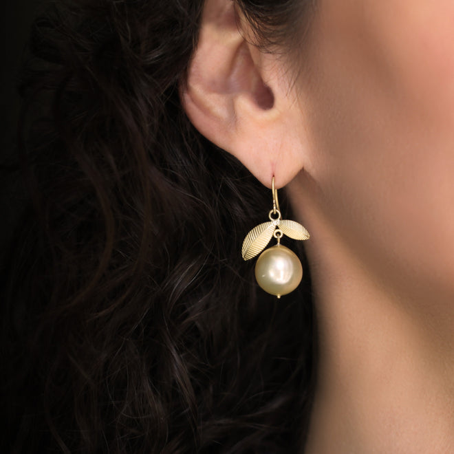 The Golden Pearl + Lotus Leaf Earrings