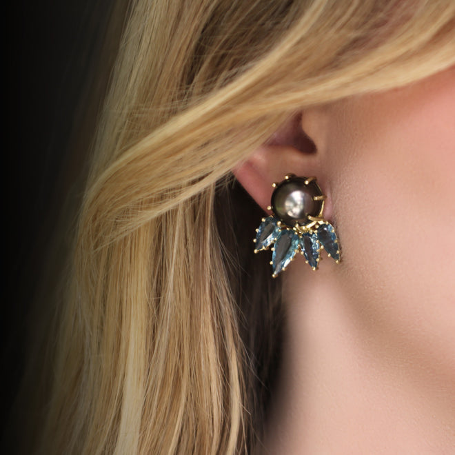 The Pearl + Aquamarine Studs