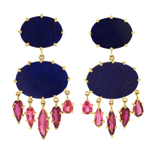 The Lapis Drop Earrings with Pink Tourmaline Fringe