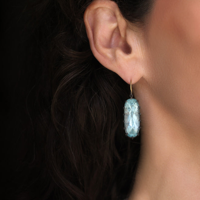 The Long Oval Aquamarine Drop Earrings