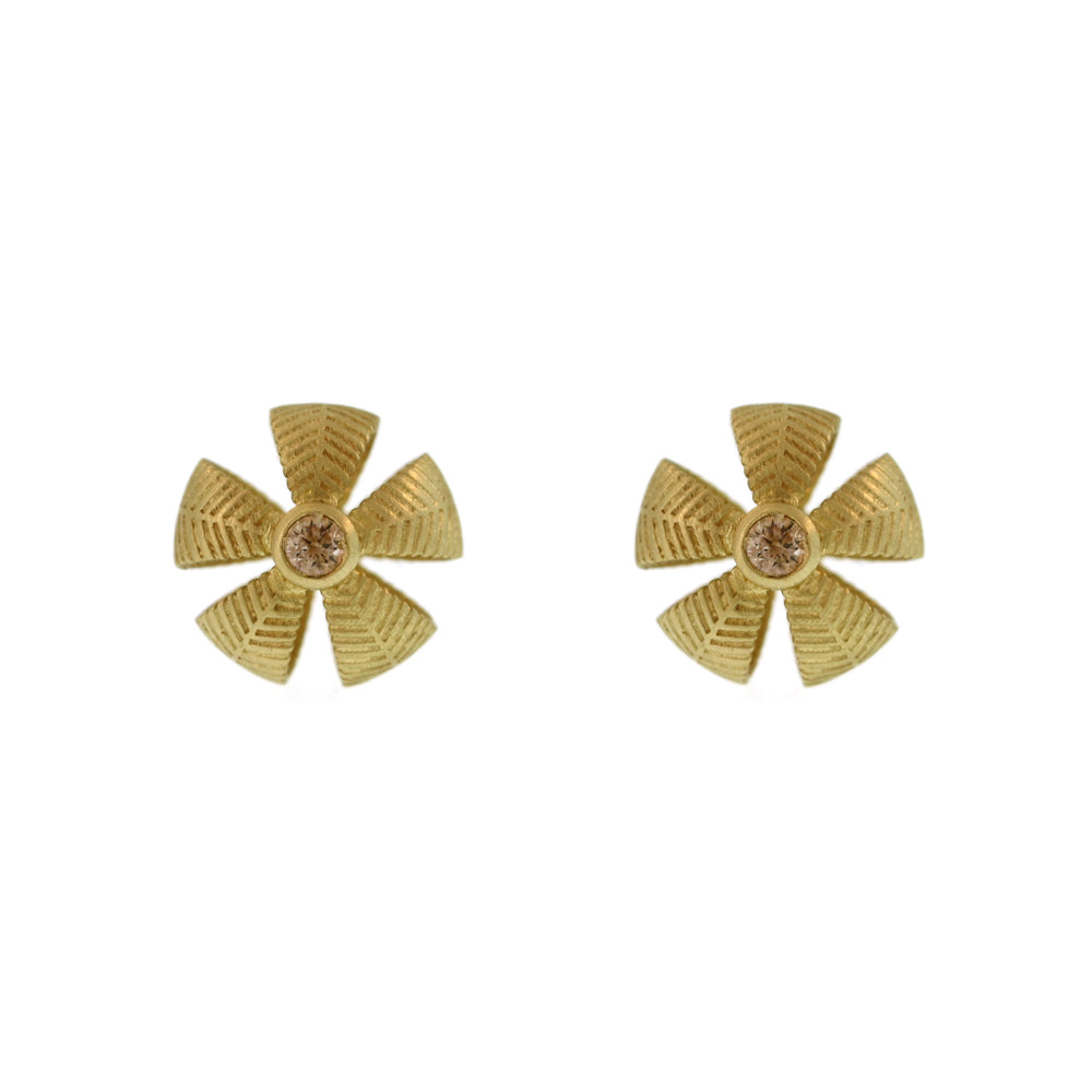 The Lotus Leaf Button Studs with Cognac Diamond Centers