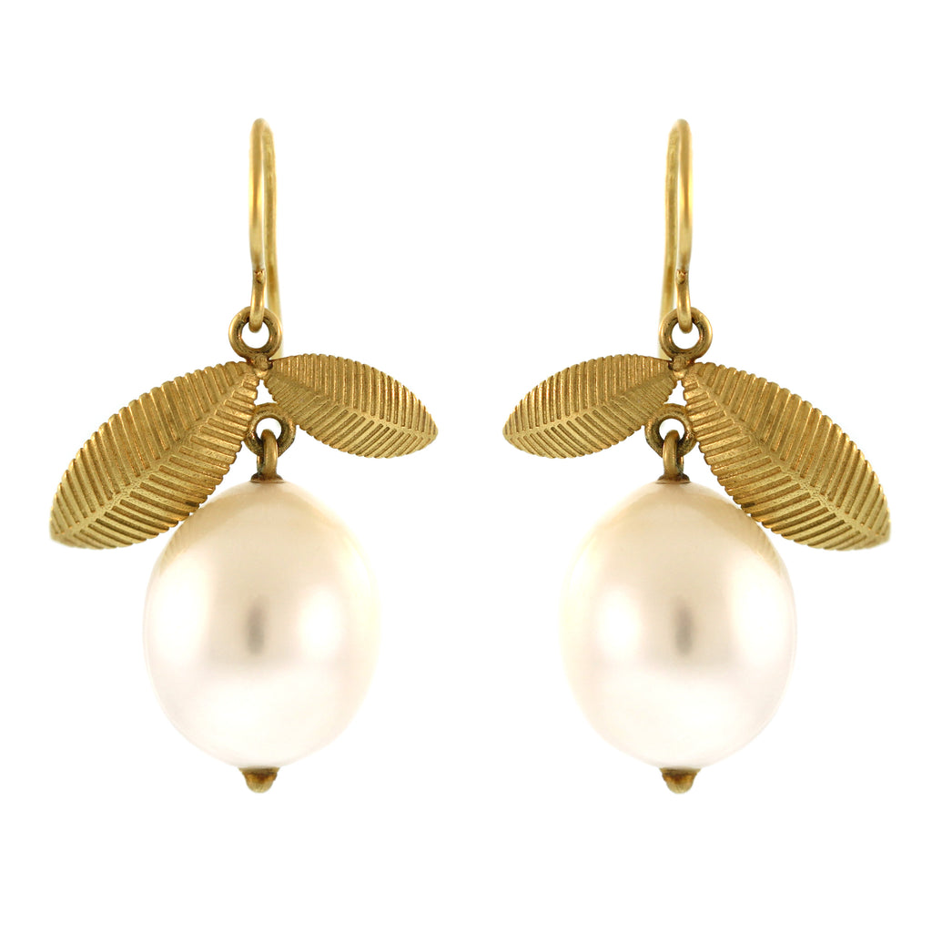 The Pearl + Lotus Leaf Earrings