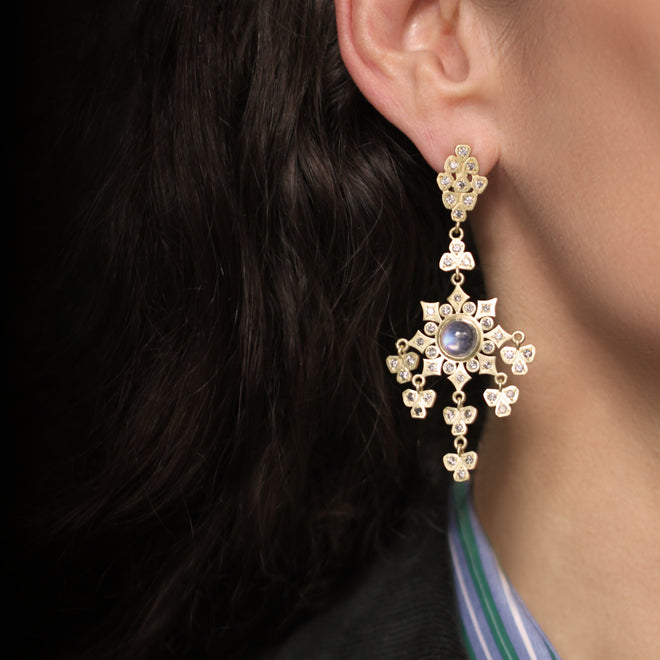 The Moonstone + Grey Diamond Spanish Armada Earrings