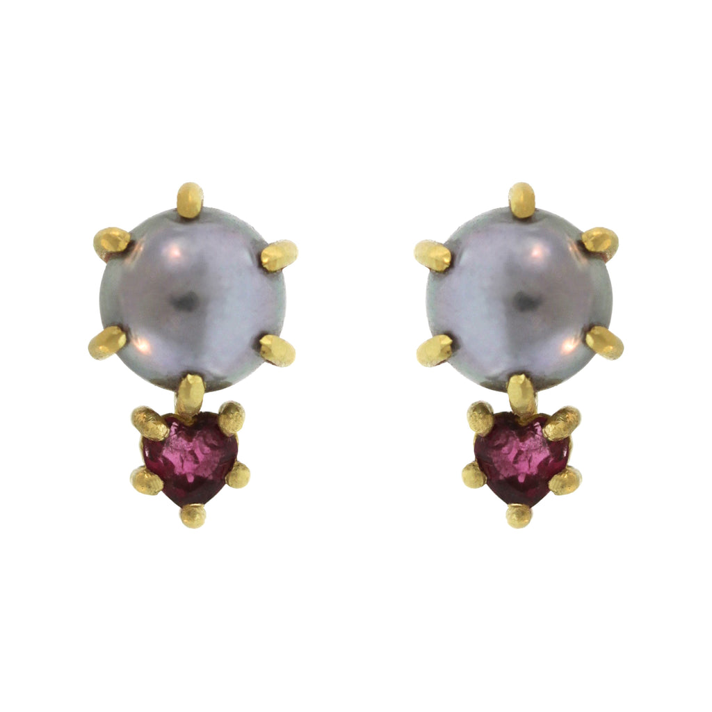 The Pearl + Tourmaline Heart Stud Earring