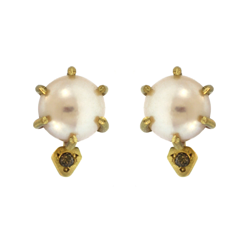 The Pearl + Grey Diamond Stud Earring