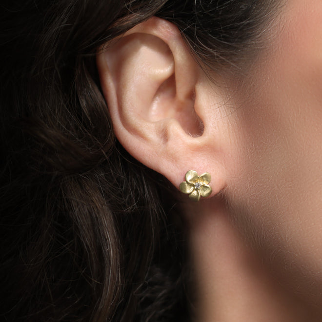 The Large Plumeria Studs with Diamond Centers