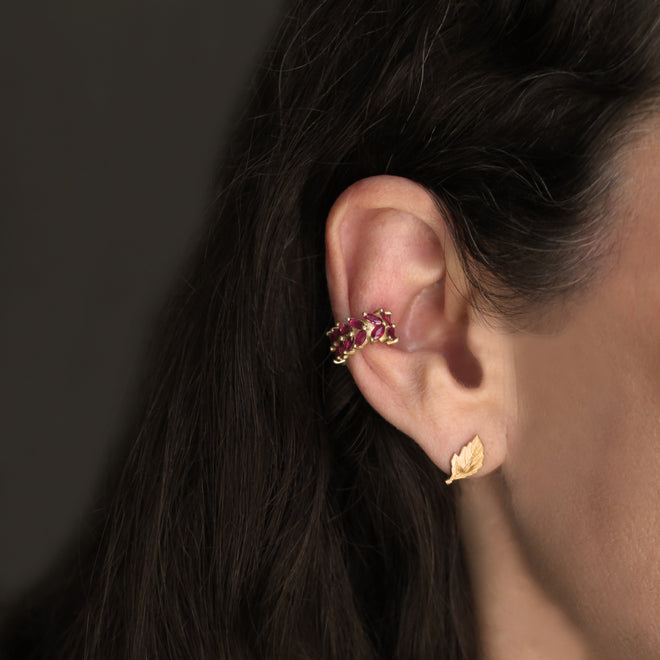 The Ruby Leaf Ear Cuff