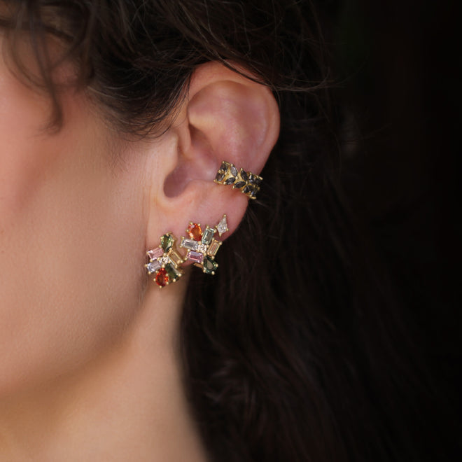 The Rainbow Sapphire + Diamond Zipper Stud Earrings