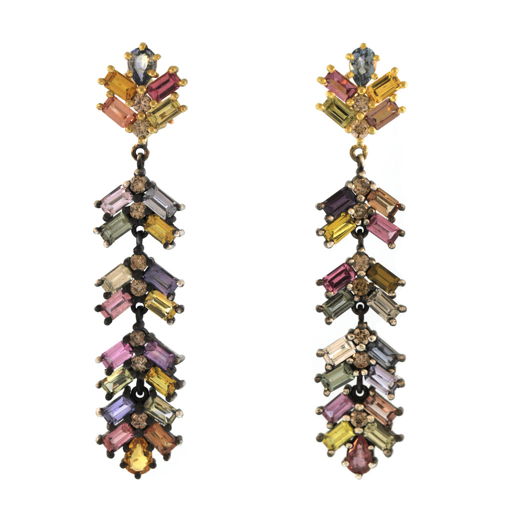 The Rainbow Sapphire + Diamond Zipper Drop Earrings