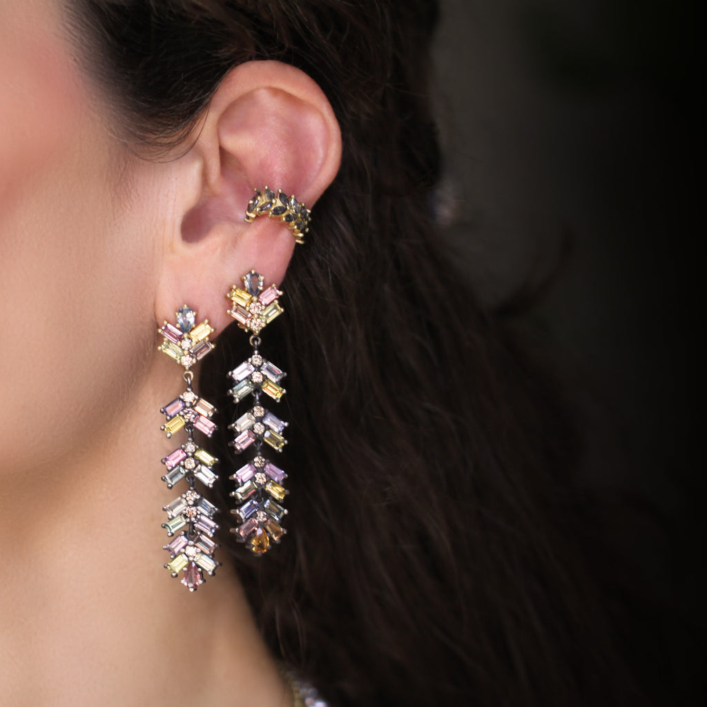 The Rainbow Sapphire + Diamond Zipper Drop Earrings