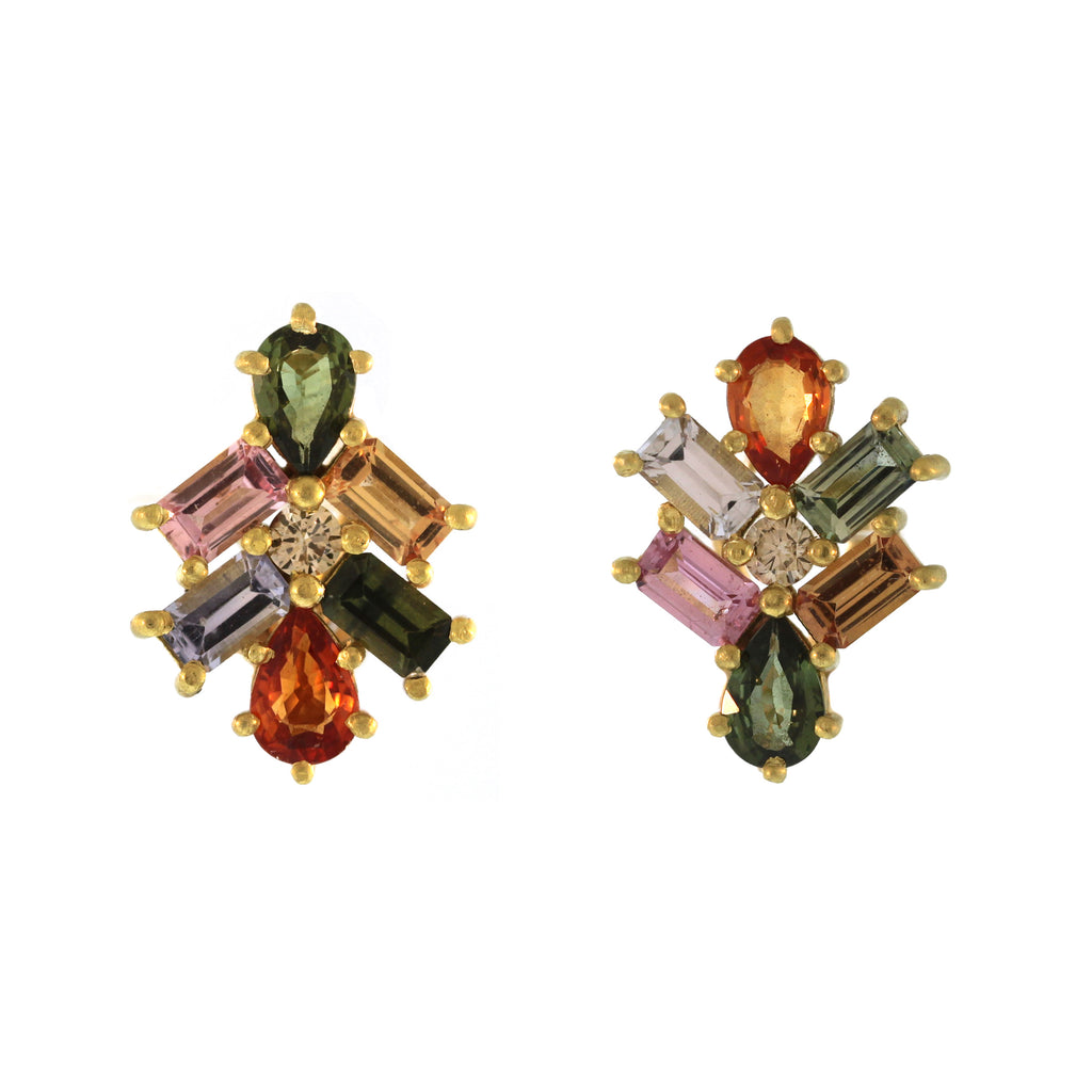 The Rainbow Sapphire + Diamond Zipper Stud Earrings
