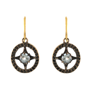The Aquamarine + Black Diamond Compass Earrings in Sterling Silver