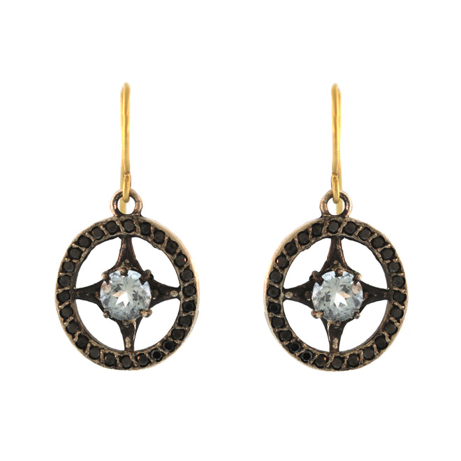 The Aquamarine + Black Diamond Compass Earrings in Sterling Silver