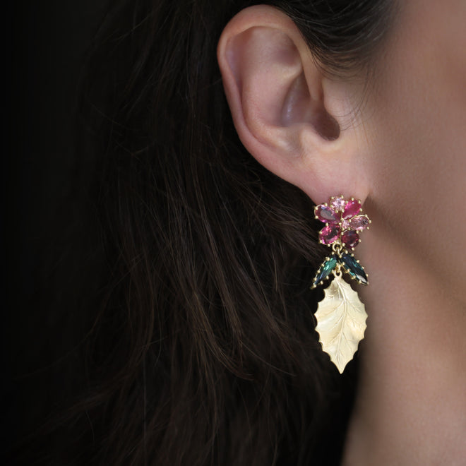 The Tourmaline Flower & Holly Leaf Earrings