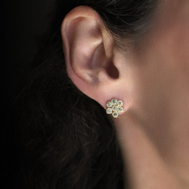The Tribezel Grey Diamond Flower Studs