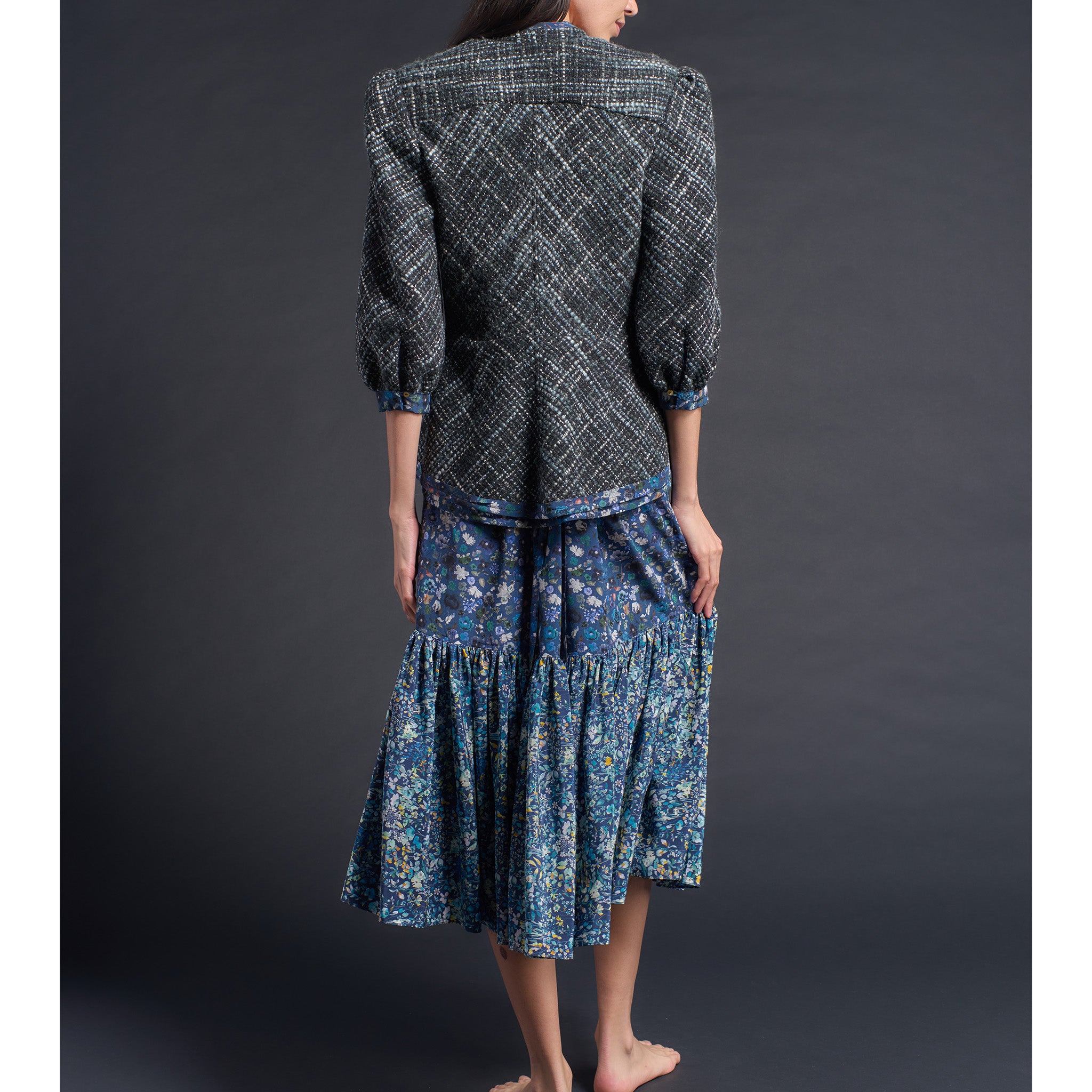 Elena Jacket in Blue Wool Boucle