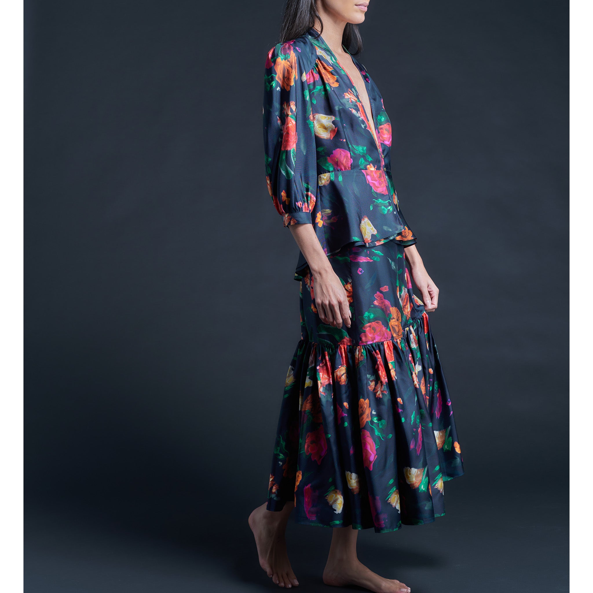 Longer Brigitte Ruffle Skirt in Aphrodite's Love Liberty Print Silk Twill