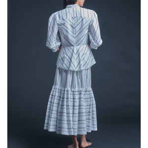 Elena Jacket in Wide White Blue Stripe Italian Cotton
