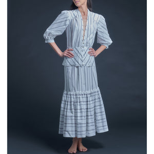 Elena Jacket in Wide White Blue Stripe Italian Cotton