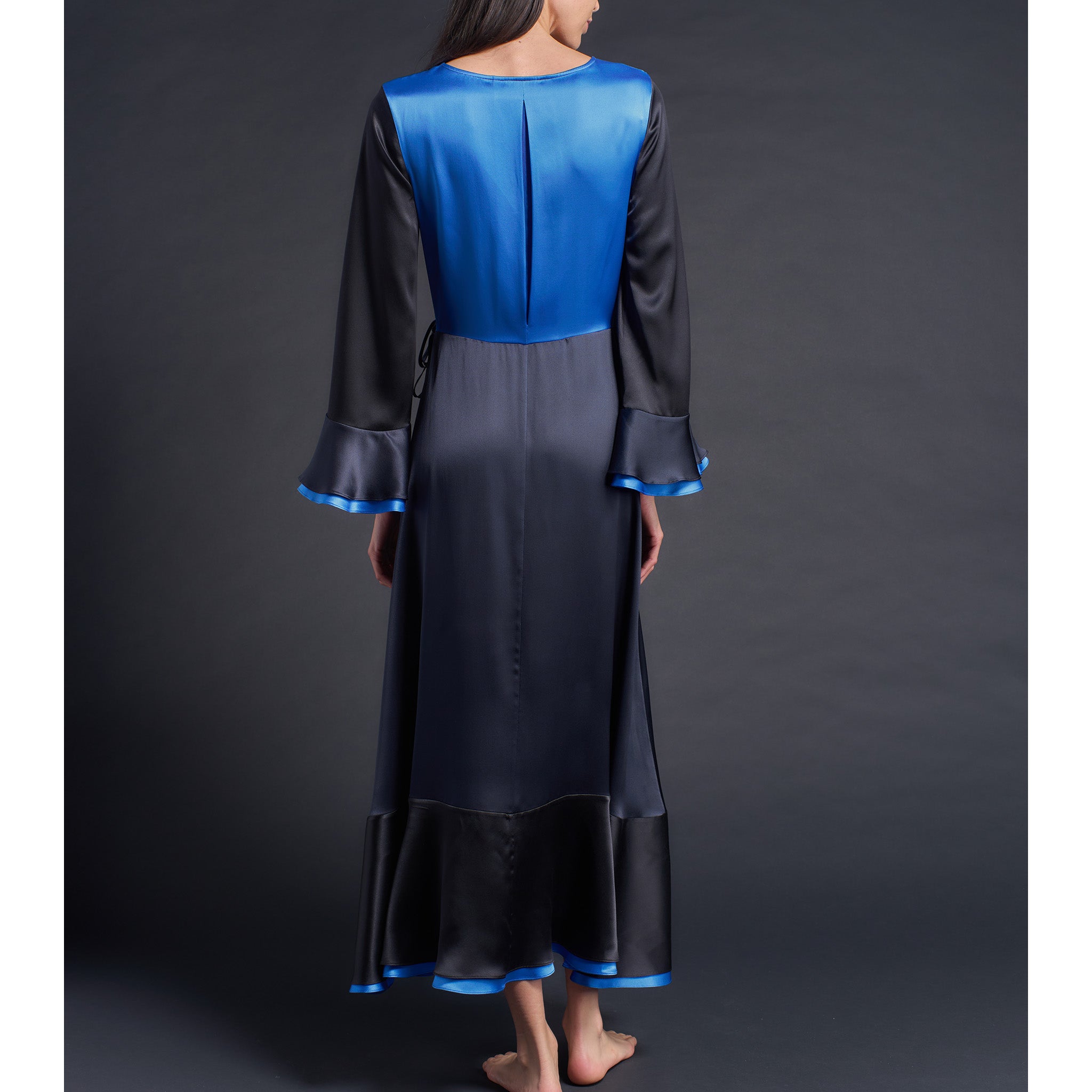 Helena Wrap Dress in Sapphire Color Block Silk Charmeuse