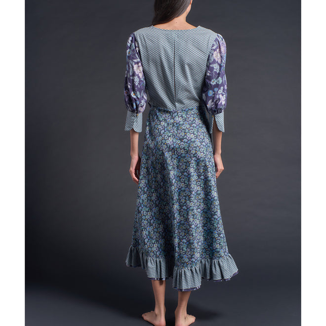 Hestia Wrap Dress in Blue Cosmos Liberty Cotton Tana Lawn