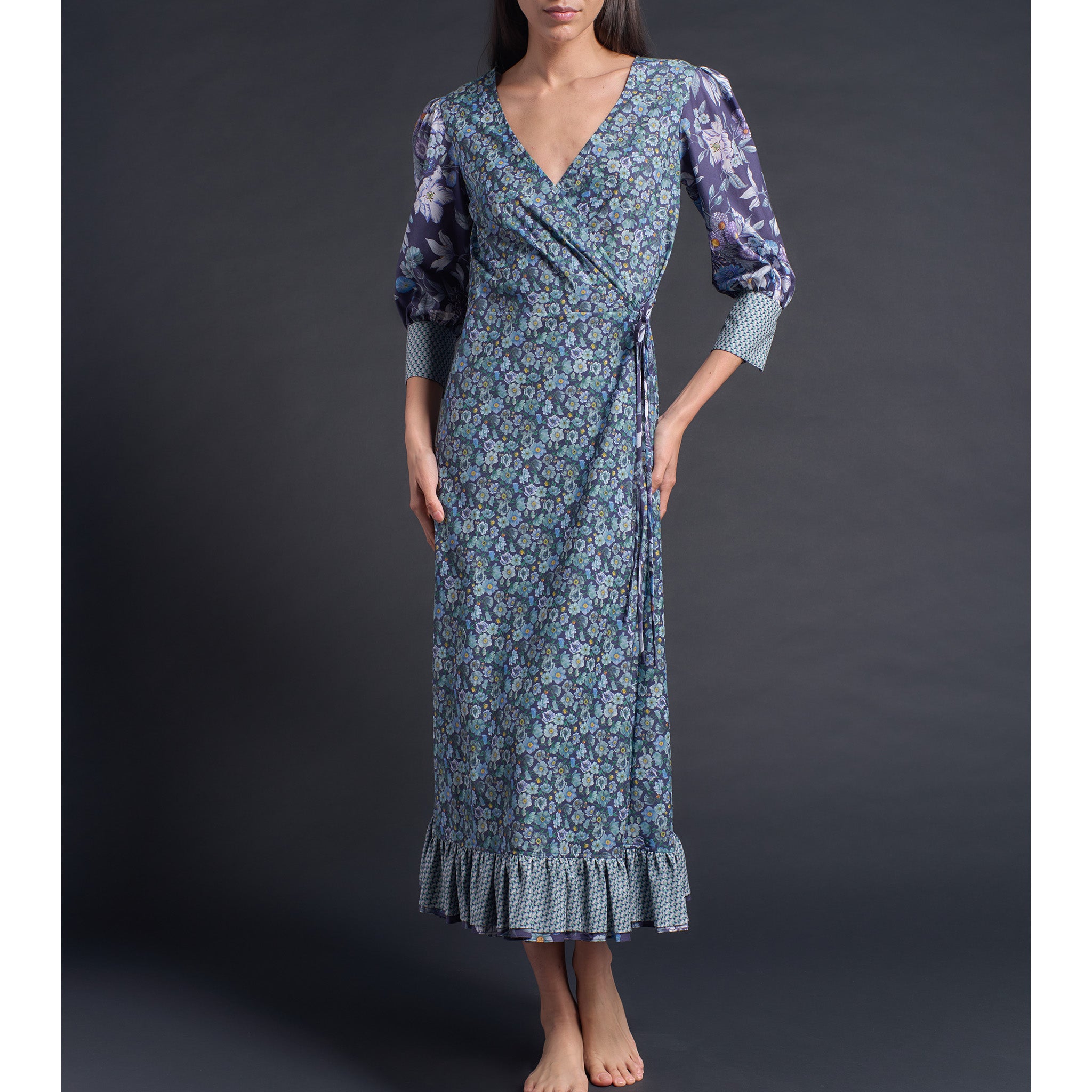 Hestia Wrap Dress in Blue Cosmos Liberty Cotton Tana Lawn