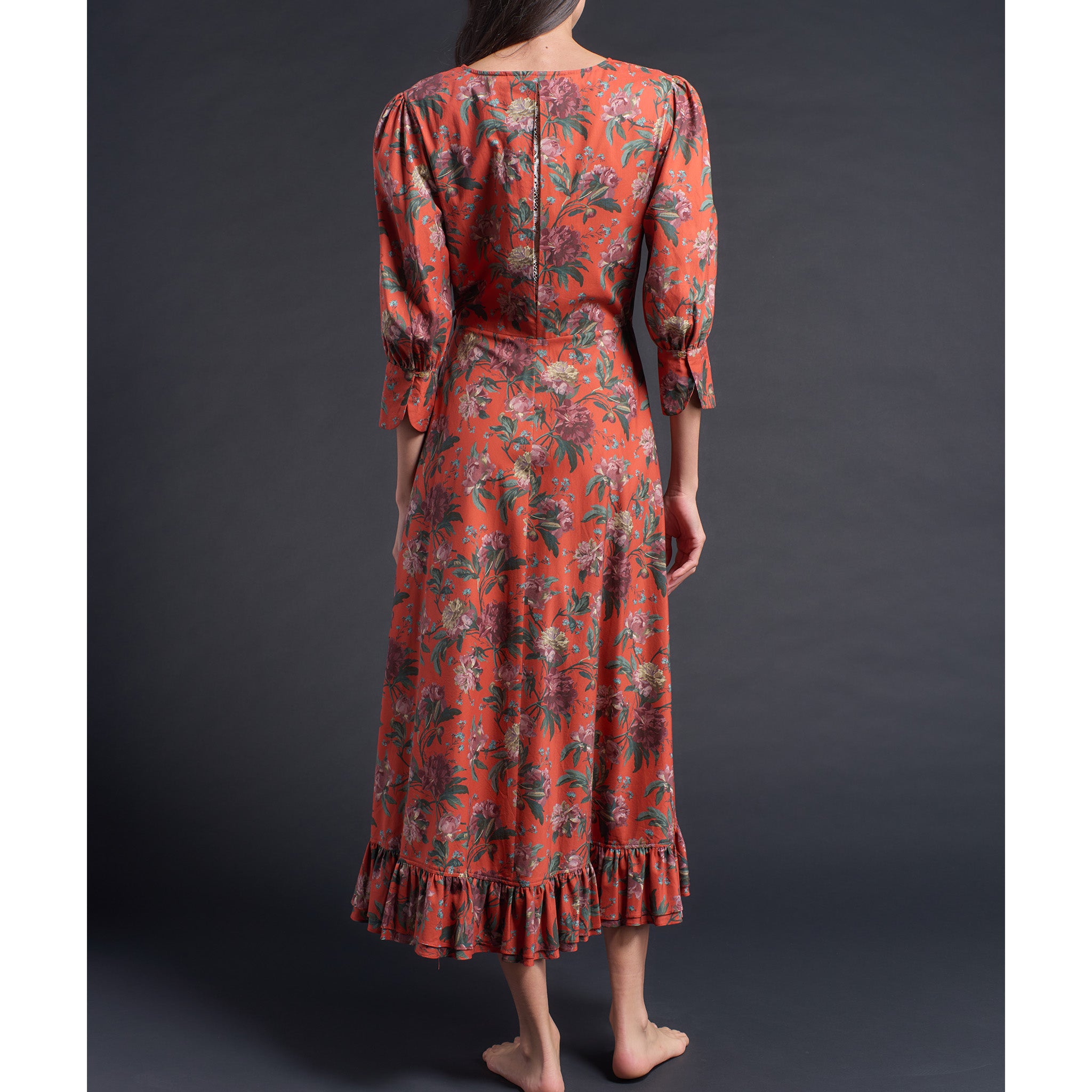 Hestia Wrap Dress in Orange Decadent Blooms Liberty Cotton Tana Lawn