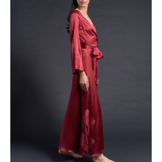 Iris Wrap Robe in Red Silk Charmeuse
