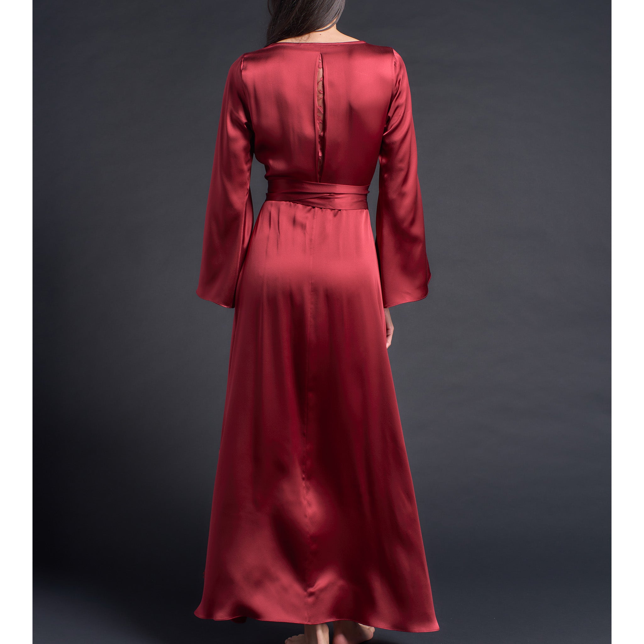 Iris Wrap Robe in Red Silk Charmeuse