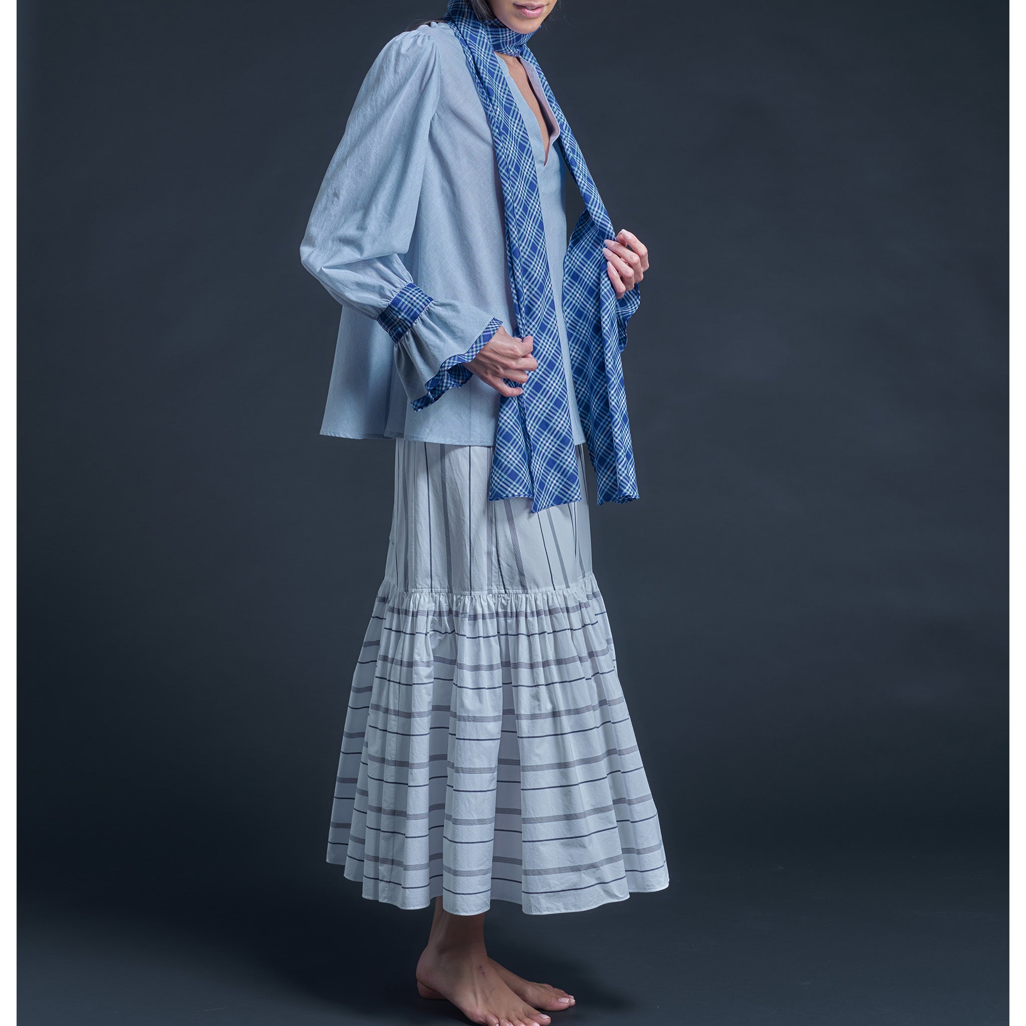Isobel Blouse in Blue Striped Italian Cotton