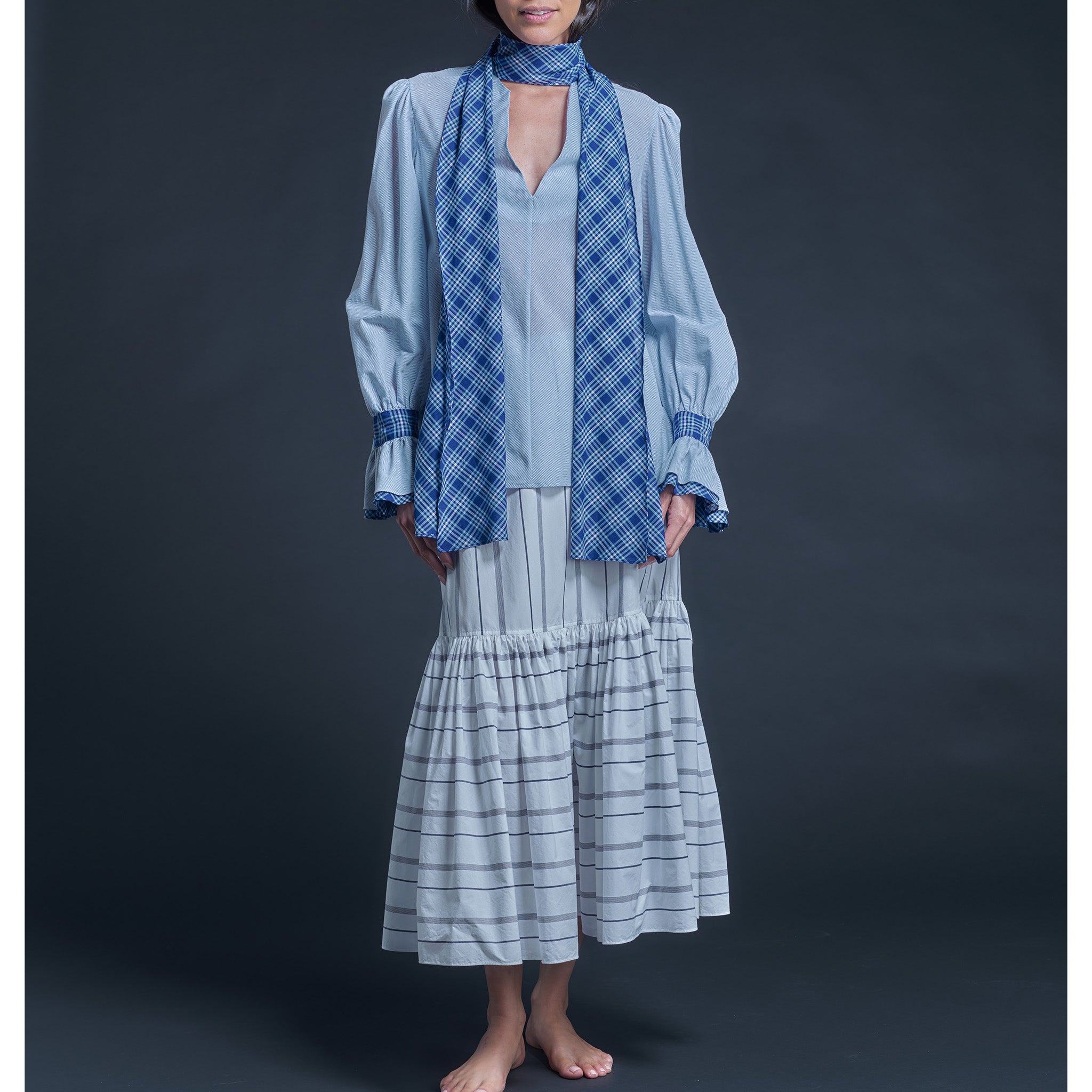 Isobel Blouse in Blue Striped Italian Cotton