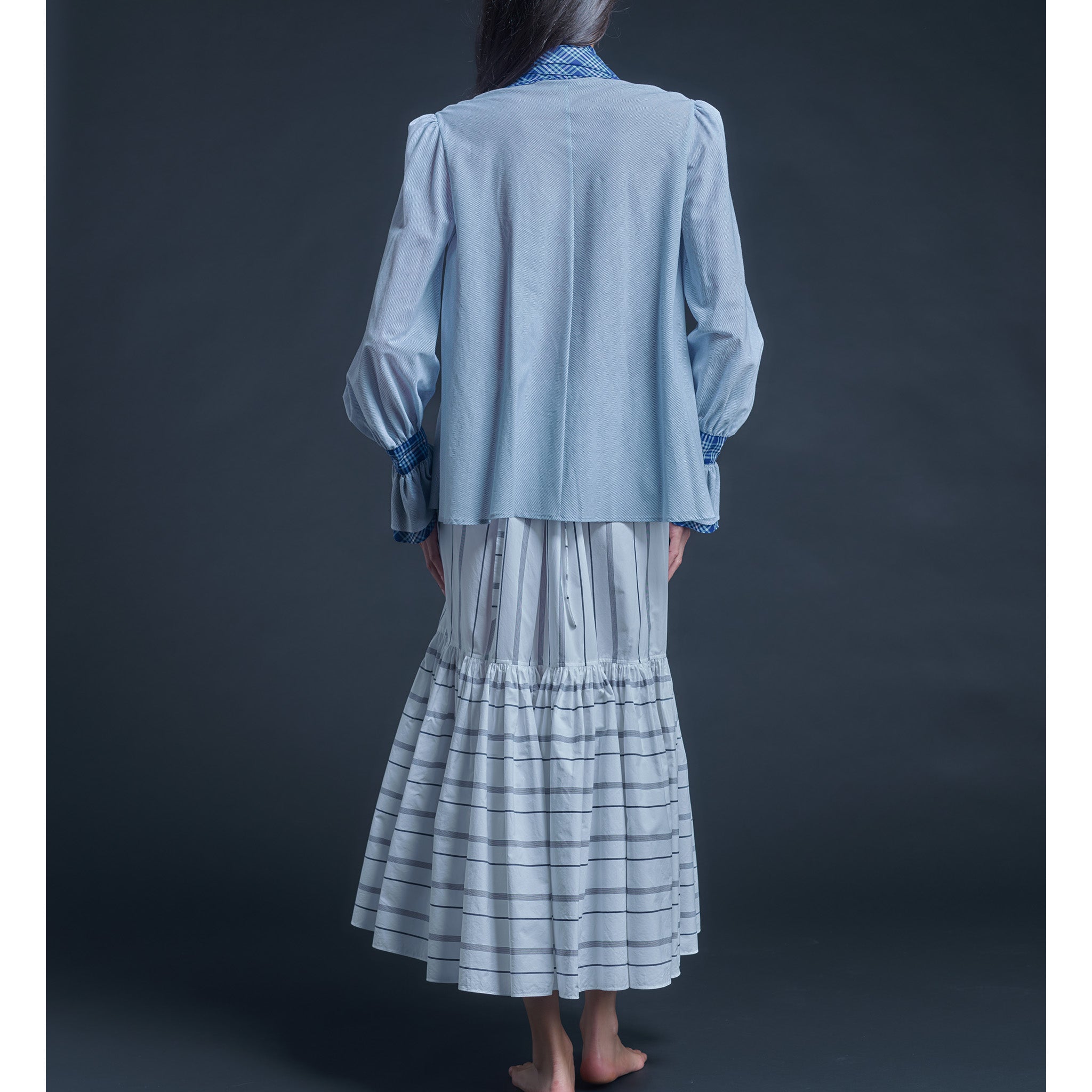 Isobel Blouse in Blue Striped Italian Cotton