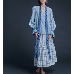 Isobel Blouse in Blue Striped Italian Cotton