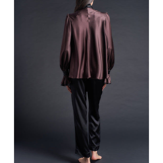 Isobel Blouse in Color Blocked Brown Black Silk Charmeuse