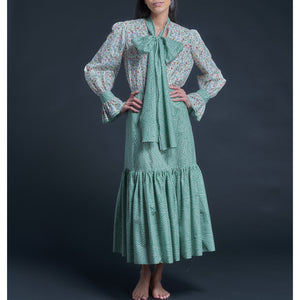 Longer Brigitte Ruffle Skirt in Liberty Print Cotton Tana Lawn - Shadow Stripe