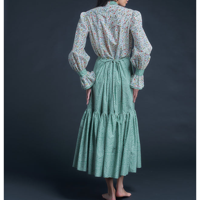 Longer Brigitte Ruffle Skirt in Liberty Print Cotton Tana Lawn - Shadow Stripe