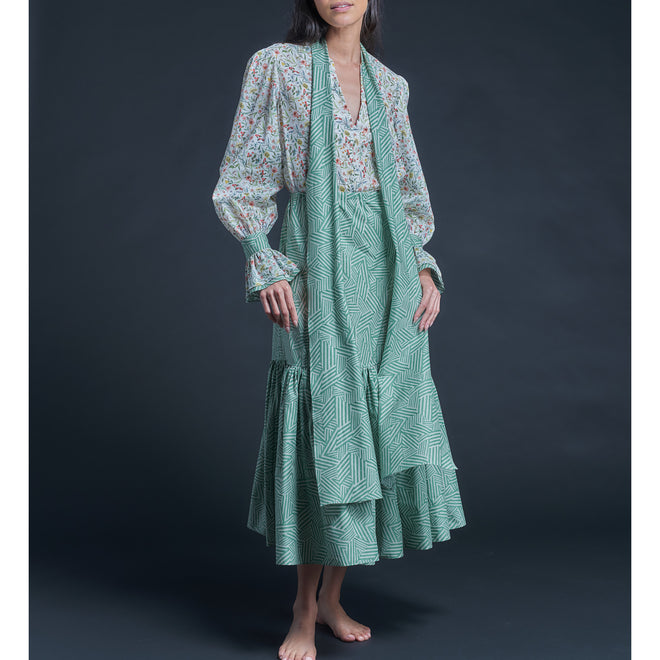 Longer Brigitte Ruffle Skirt in Liberty Print Cotton Tana Lawn - Shadow Stripe