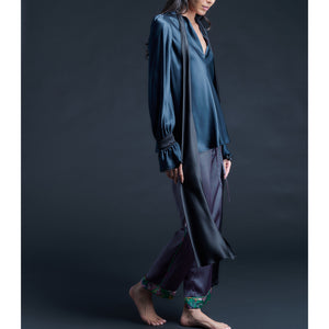 Isobel Blouse in Color Blocked Sapphire Black Silk Charmeuse