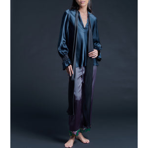 Isobel Blouse in Color Blocked Sapphire Black Silk Charmeuse