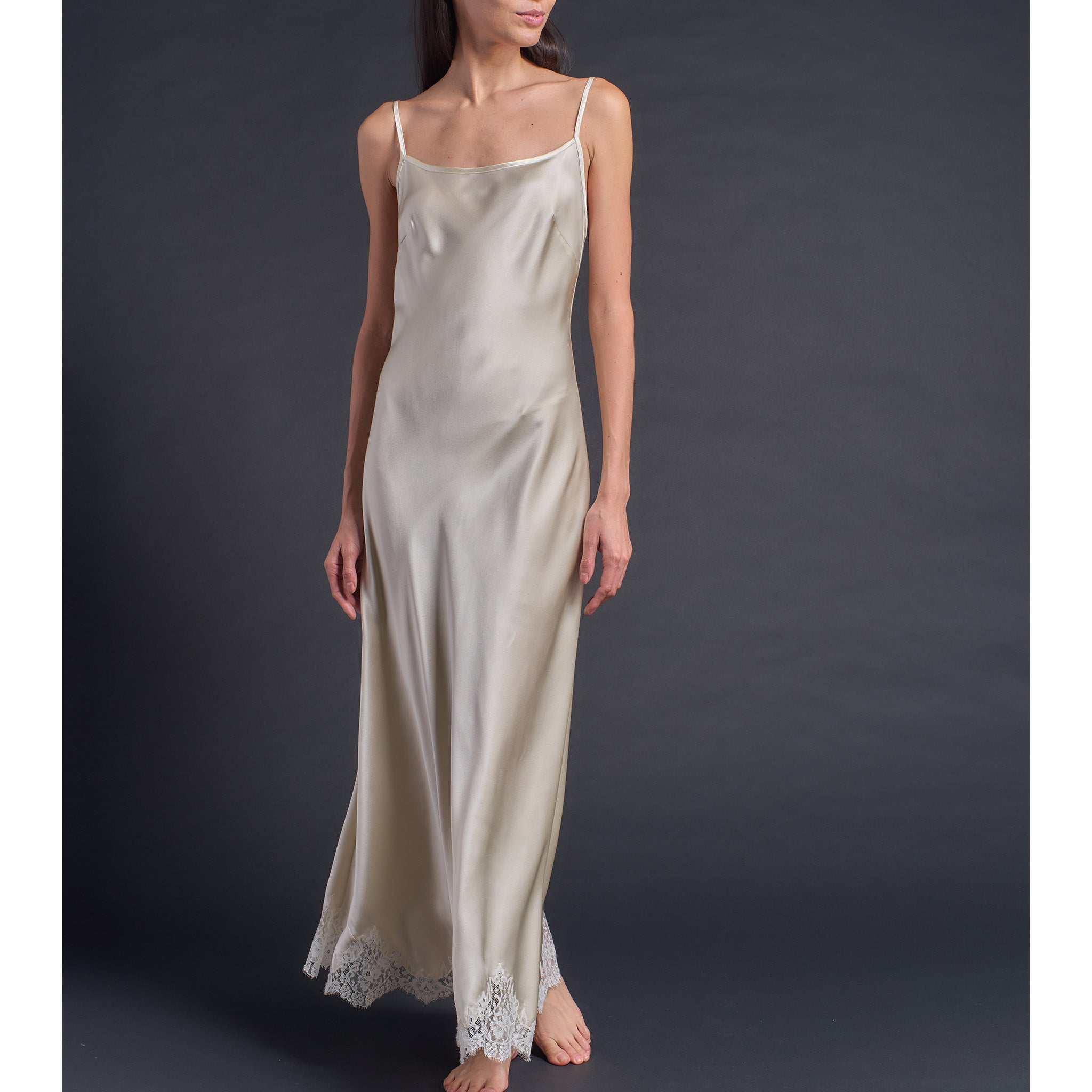 Juno Slip Dress in Topaz Silk Charmeuse with Lace