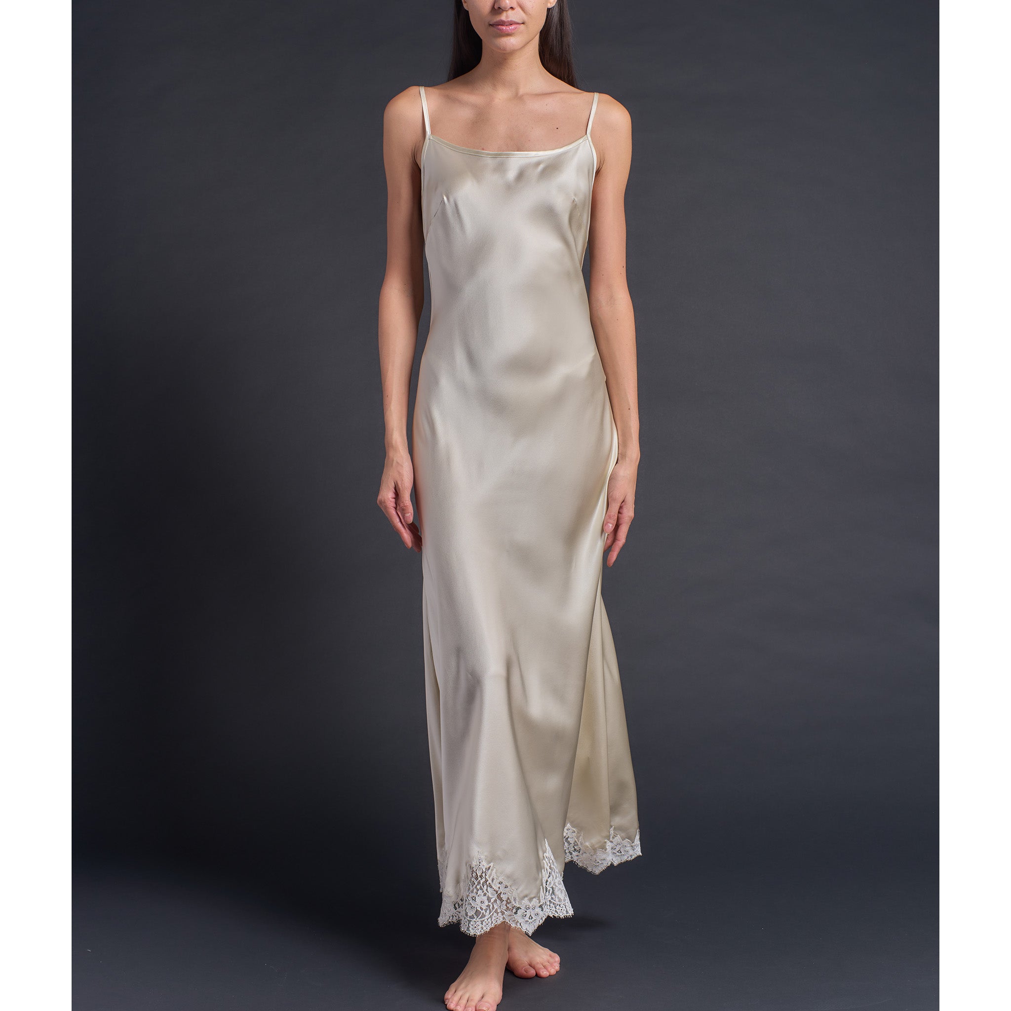 Juno Slip Dress in Topaz Silk Charmeuse with Lace