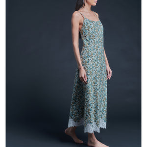 Juno Slip Dress in Liberty Cotton Tana Lawn with lace - Blue Wilderness