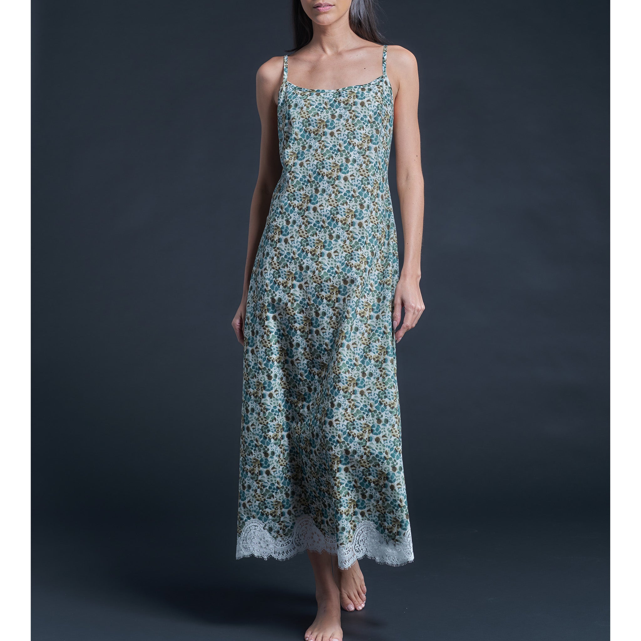 Juno Slip Dress in Liberty Cotton Tana Lawn with lace - Blue Wilderness