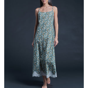 Juno Slip Dress in Liberty Cotton Tana Lawn with lace - Blue Wilderness