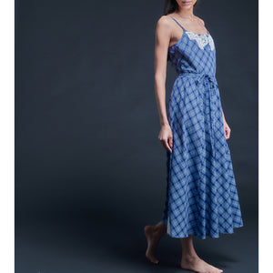 Lilia Slip Dress in Blue Plaid Italian Cotton