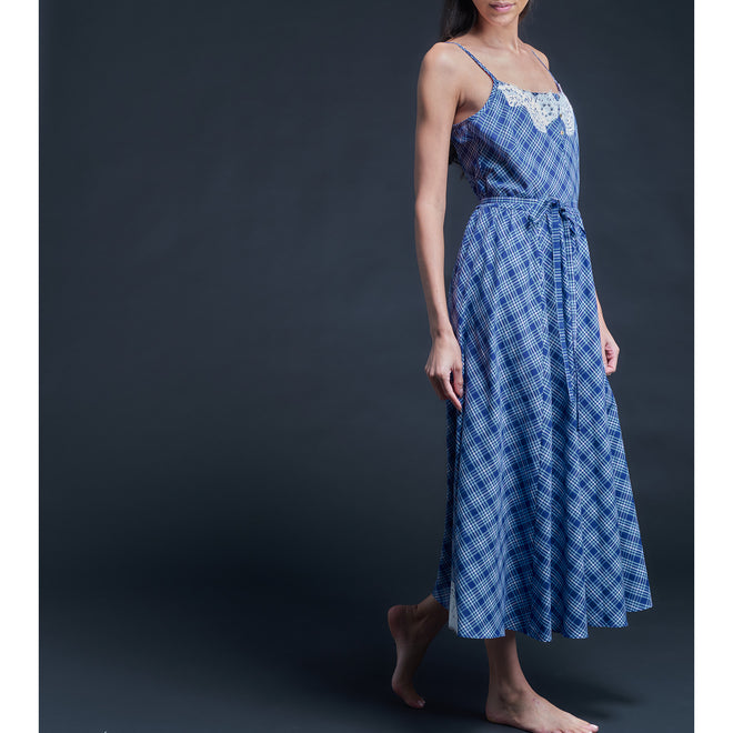 Lilia Slip Dress in Blue Plaid Italian Cotton